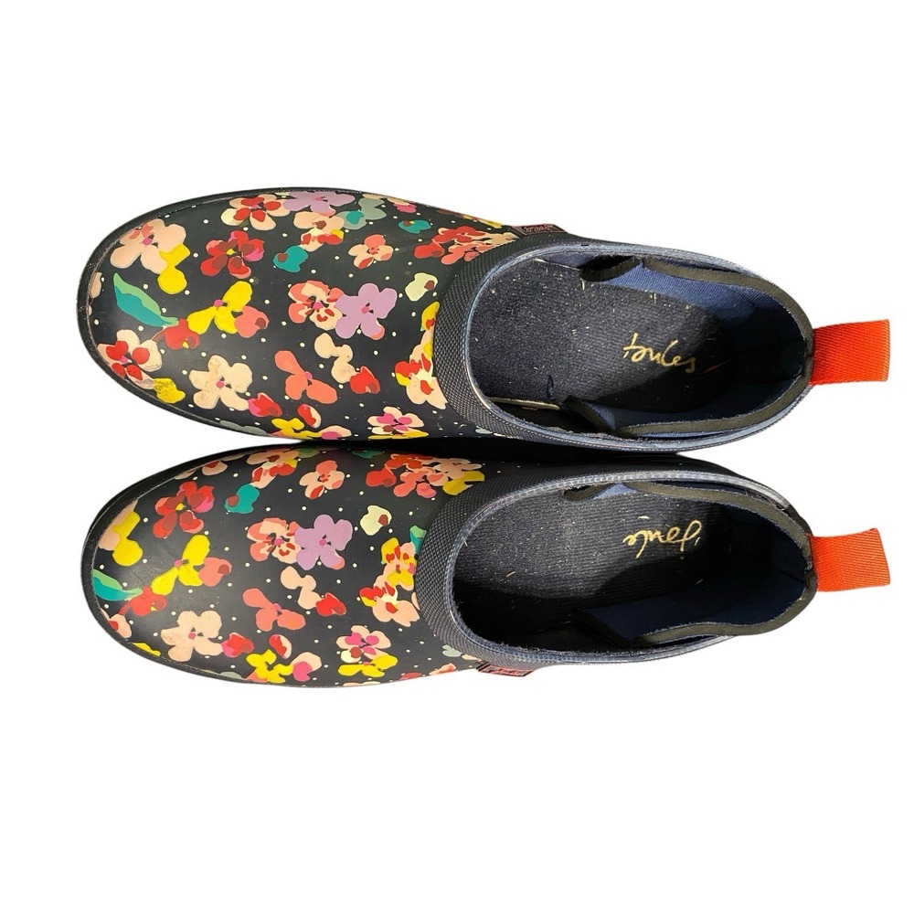 Joules Pop On Women's Welly Clogs Size 9 Navy Floral Rubber Rain Garden Shoes - Picture 3 of 7